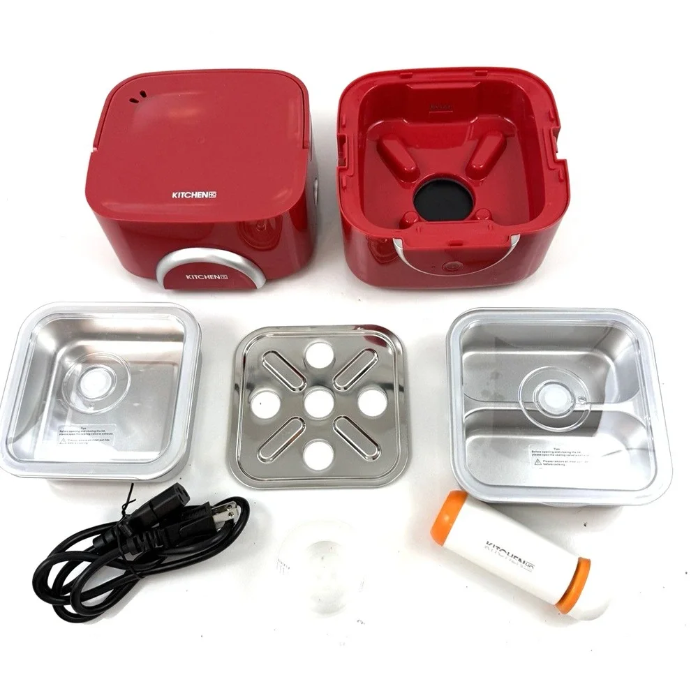 Electric Lunch Box Red by Kitchen HQ with Vacuum Sealed Trays TESTED and WORKING